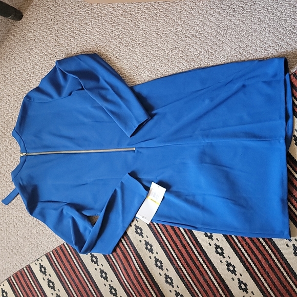 Nina Leonard Blue High Tie Neck Dress - Picture 2 of 6